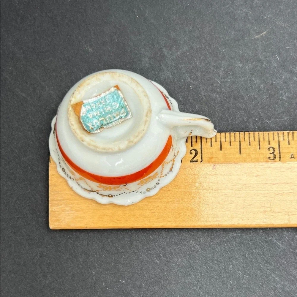 Vintage Paulux China Miniature Teacup Japanese Porcelain Orange Gold Floral
